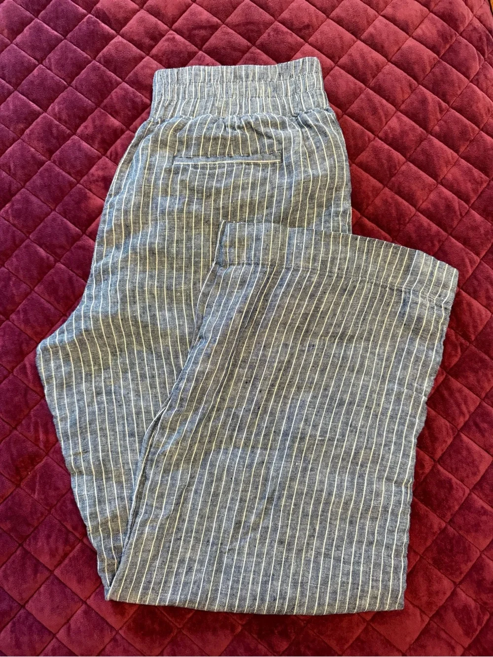 Quince Blue Pinstripe Wide Leg Linen Pants - Women